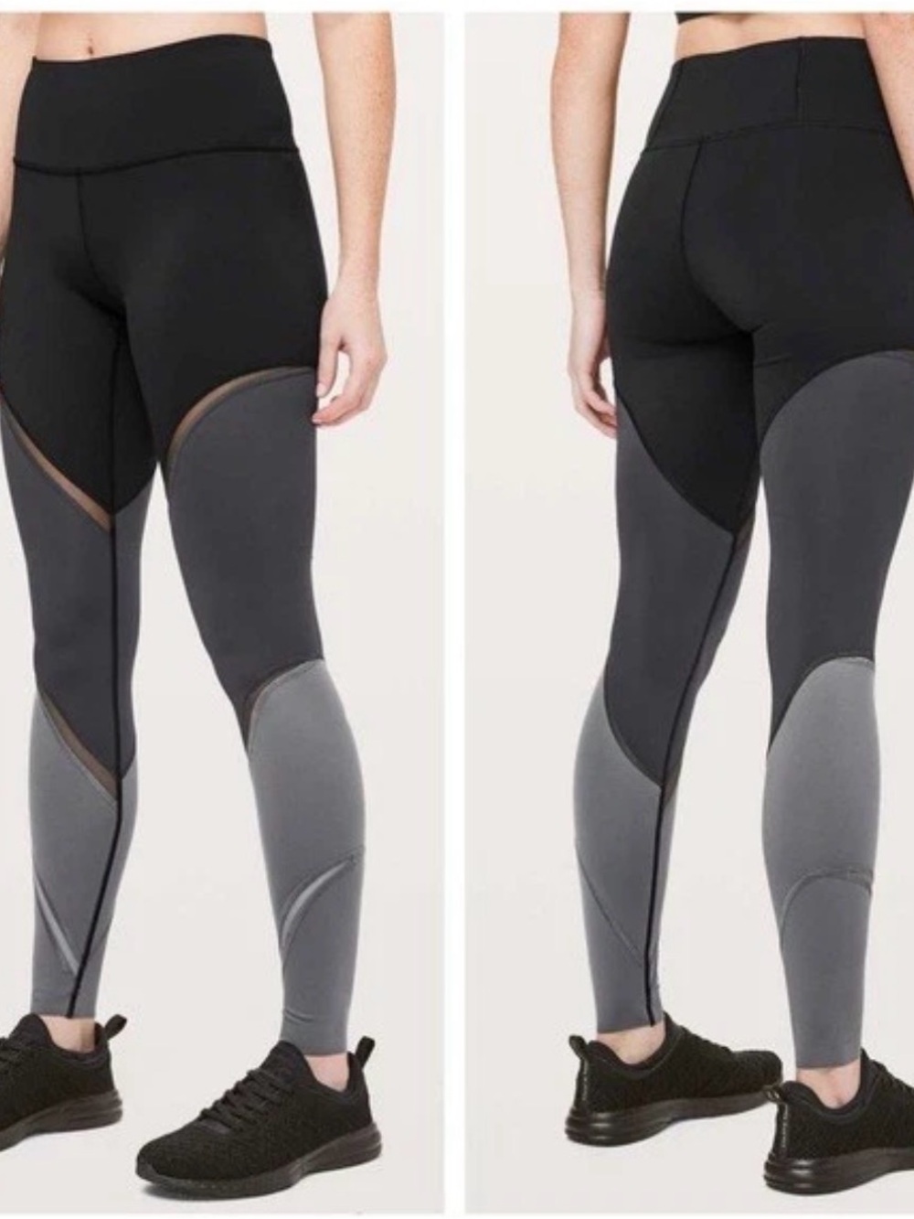 lululemon Color Me Ombré Tights Black Gray Mesh Leggings women’s Sz 2
